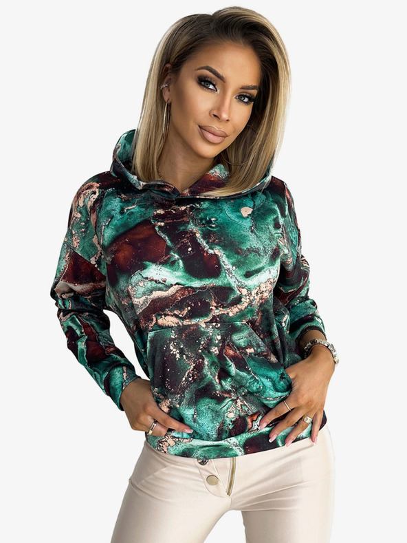 numoco Klokaní mikina s kapucí - tyrkysově hnědý mramor Numoco