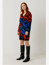 SKFK Modro-oranžové dámské vzorované svetrové šaty SKFK