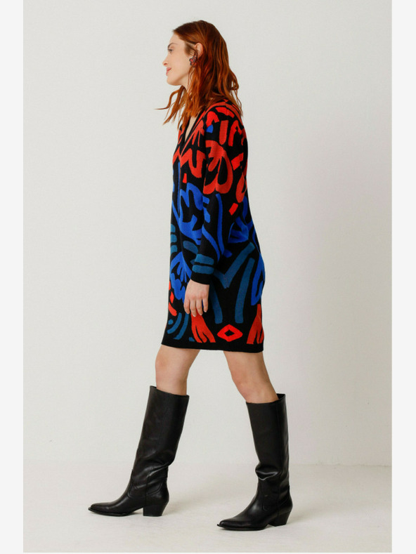 SKFK Modro-oranžové dámské vzorované svetrové šaty SKFK
