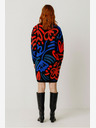 SKFK Modro-oranžové dámské vzorované svetrové šaty SKFK