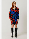 SKFK Modro-oranžové dámské vzorované svetrové šaty SKFK