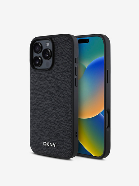 DKNY DKNY PU Leather Silver Metal Logo Magsafe Zadní Kryt pro iPhone 16 Pro Max Black