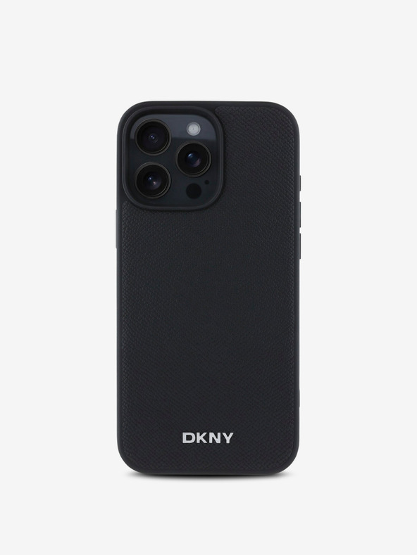 DKNY DKNY PU Leather Silver Metal Logo Magsafe Zadní Kryt pro iPhone 16 Pro Max Black