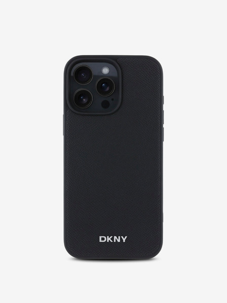 DKNY DKNY PU Leather Silver Metal Logo Magsafe Zadní Kryt pro iPhone 16 Pro Max Black