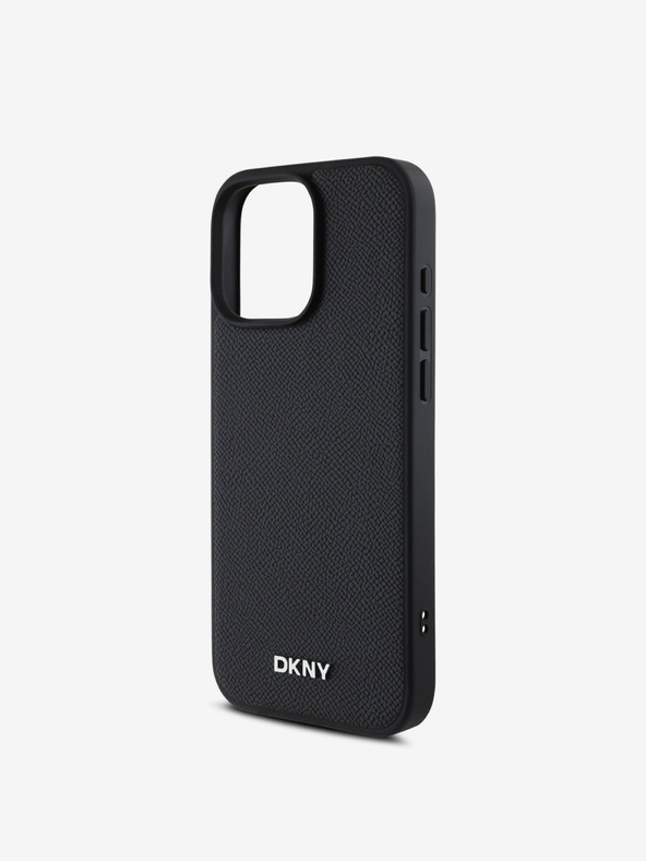 DKNY DKNY PU Leather Silver Metal Logo Magsafe Zadní Kryt pro iPhone 16 Pro Max Black