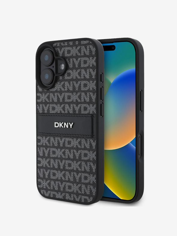 DKNY DKNY PU Leather Repeat Pattern Tonal Stripe Zadní Kryt pro iPhone 16 Black