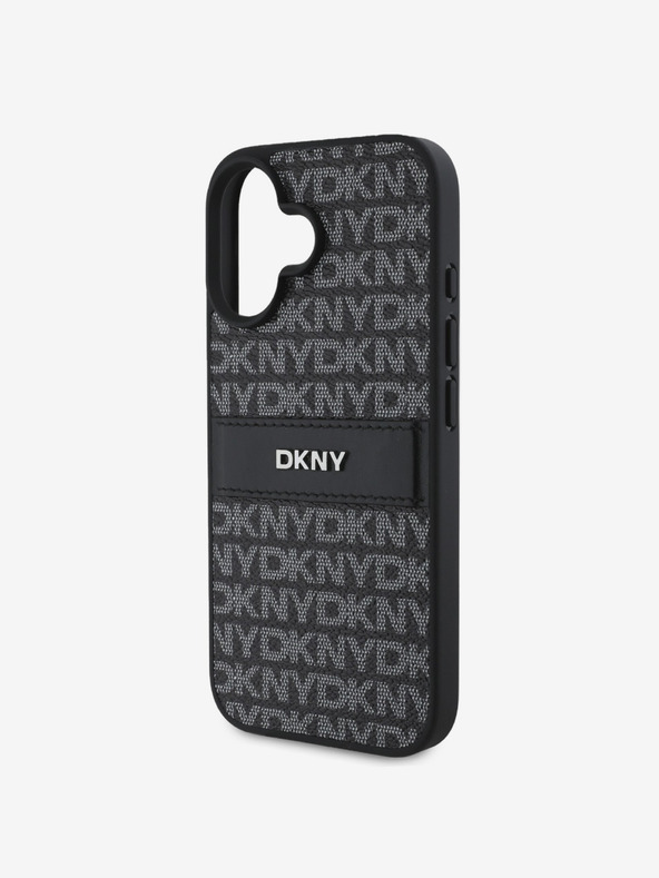 DKNY DKNY PU Leather Repeat Pattern Tonal Stripe Zadní Kryt pro iPhone 16 Black