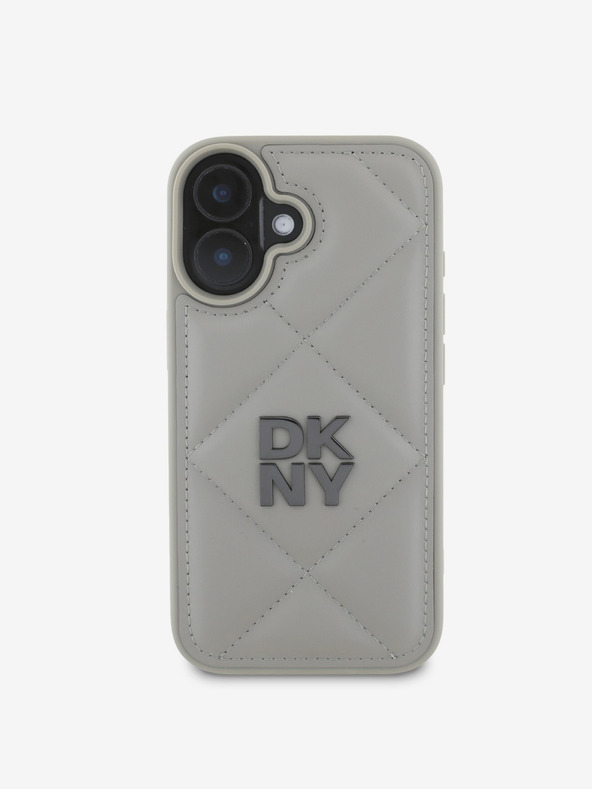 DKNY DKNY PU Leather Quilted Stack Logo Zadní Kryt pro iPhone 16 Grey