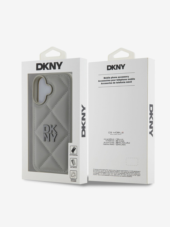 DKNY DKNY PU Leather Quilted Stack Logo Zadní Kryt pro iPhone 16 Grey