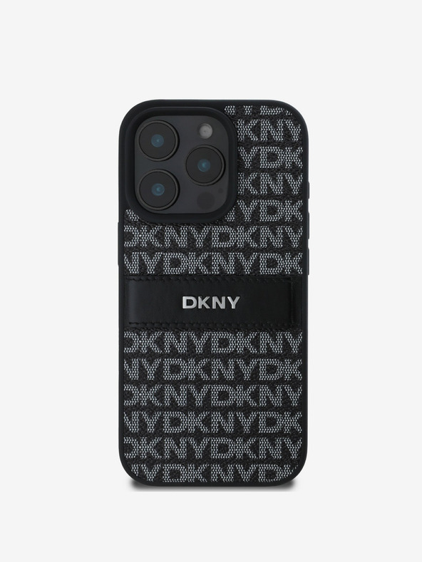 DKNY DKNY PU Leather Repeat Pattern Tonal Stripe Zadní Kryt pro iPhone 16 Pro Black