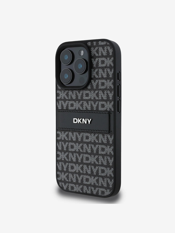 DKNY DKNY PU Leather Repeat Pattern Tonal Stripe Zadní Kryt pro iPhone 16 Pro Black