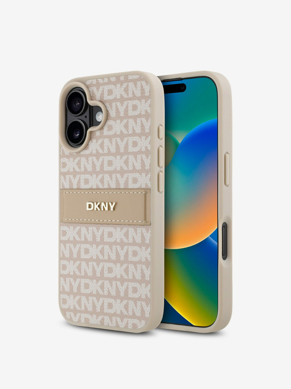 DKNY DKNY PU Leather Repeat Pattern Tonal Stripe Zadní Kryt pro iPhone 16 Plus Pink