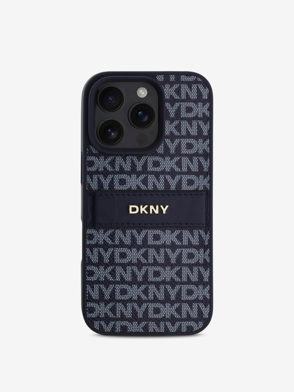 DKNY DKNY PU Leather Repeat Pattern Tonal Stripe Zadní Kryt pro iPhone 16 Pro Max Blue