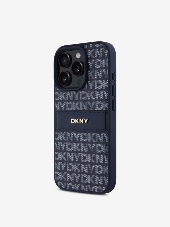 DKNY DKNY PU Leather Repeat Pattern Tonal Stripe Zadní Kryt pro iPhone 16 Pro Max Blue