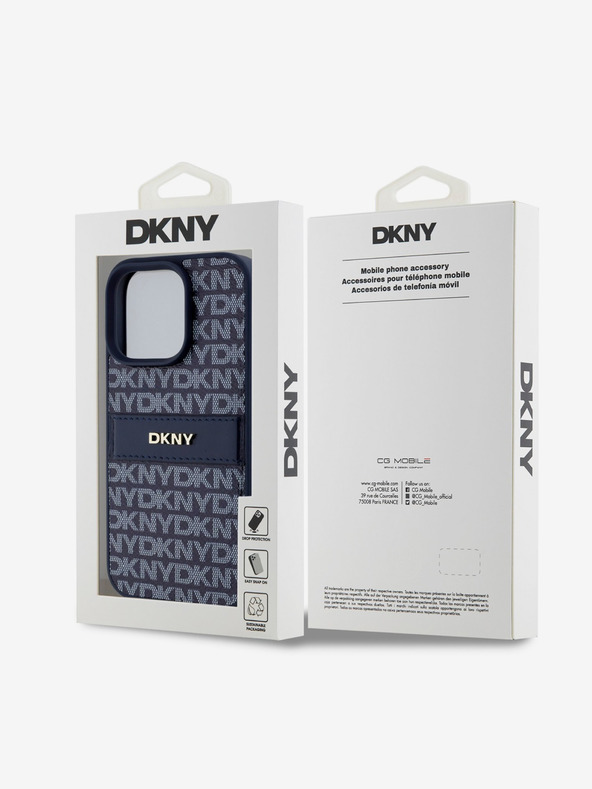 DKNY DKNY PU Leather Repeat Pattern Tonal Stripe Zadní Kryt pro iPhone 16 Pro Max Blue