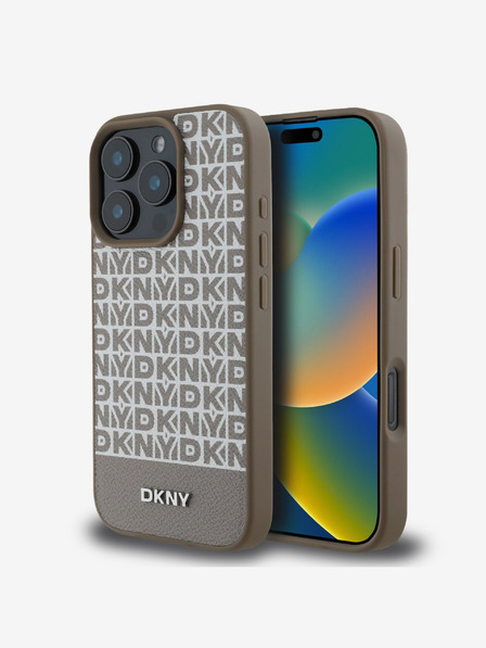 DKNY DKNY PU Leather Repeat Pattern Bottom Stripe MagSafe Zadní Kryt pro iPhone 16 Pro Max Brown