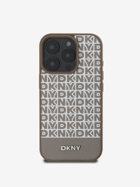 DKNY DKNY PU Leather Repeat Pattern Bottom Stripe MagSafe Zadní Kryt pro iPhone 16 Pro Max Brown