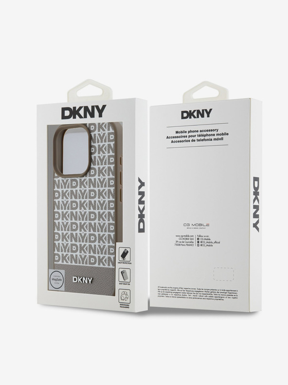 DKNY DKNY PU Leather Repeat Pattern Bottom Stripe MagSafe Zadní Kryt pro iPhone 16 Pro Max Brown