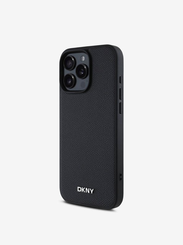 DKNY DKNY PU Leather Silver Metal Logo Magsafe Zadní Kryt pro iPhone 16 Pro Black