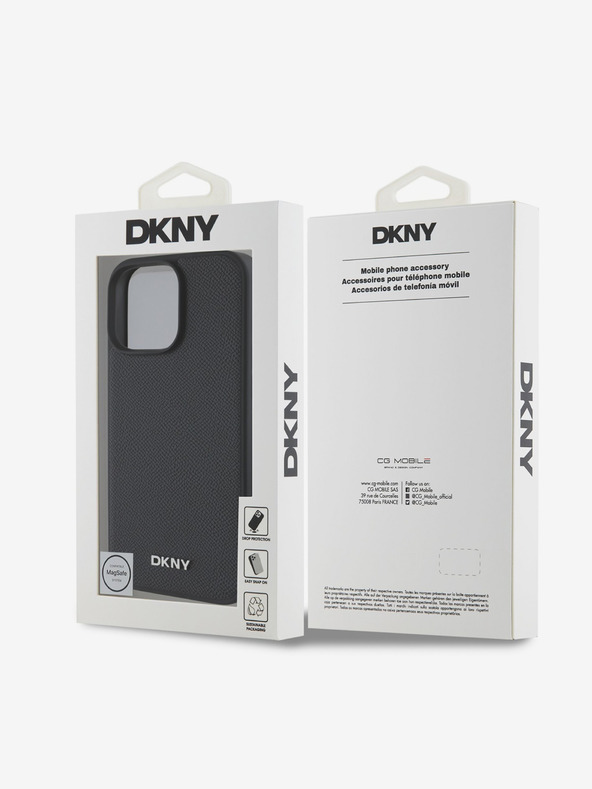 DKNY DKNY PU Leather Silver Metal Logo Magsafe Zadní Kryt pro iPhone 16 Pro Black