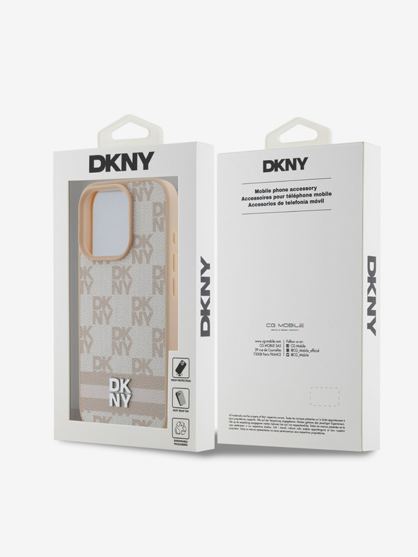 DKNY DKNY PU Leather Checkered Pattern and Stripe Zadní Kryt pro iPhone 16 Pro Max Pink