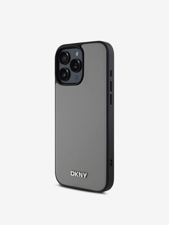 DKNY DKNY PU Leather Silver Metal Logo Magsafe Zadní Kryt pro iPhone 16 Pro Max Grey
