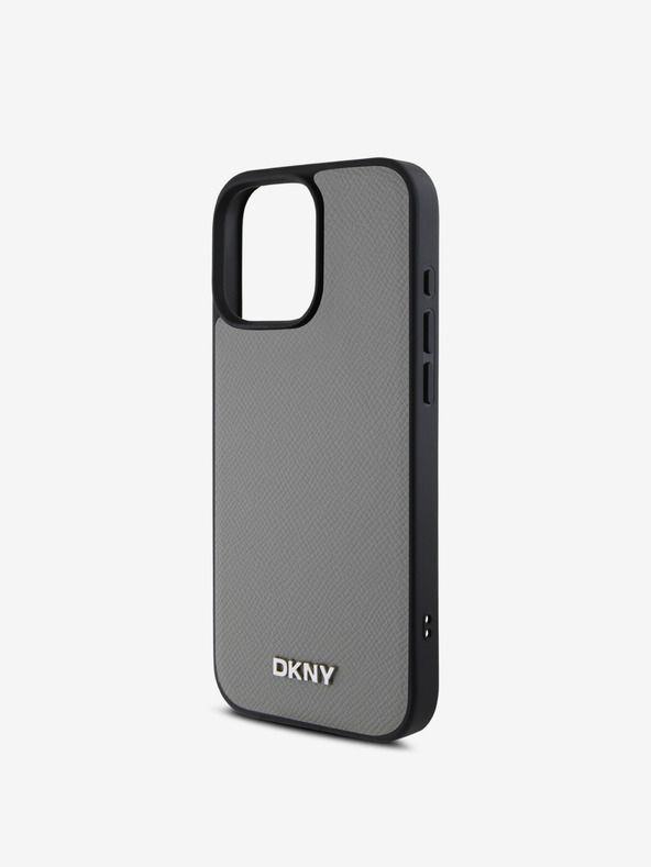 DKNY DKNY PU Leather Silver Metal Logo Magsafe Zadní Kryt pro iPhone 16 Pro Max Grey