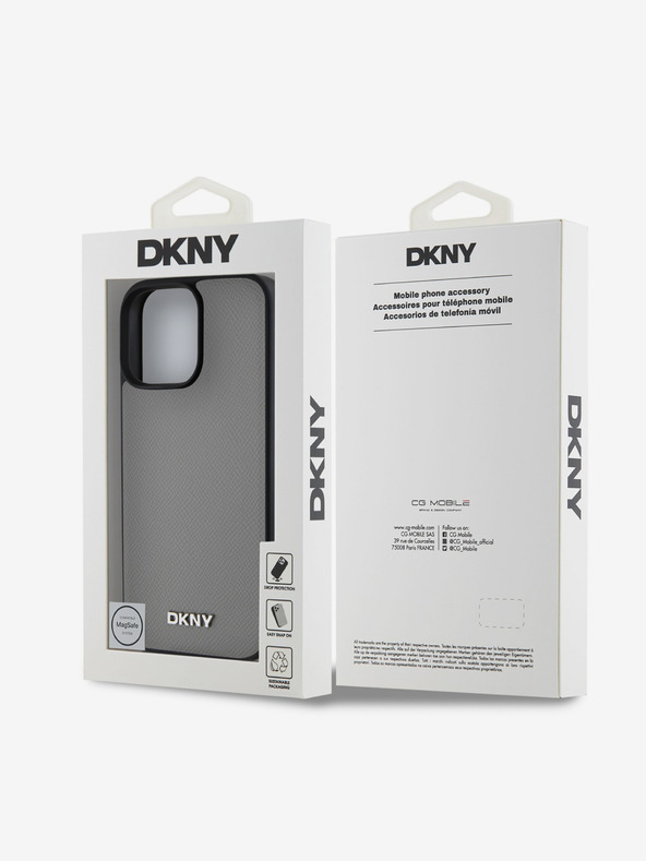 DKNY DKNY PU Leather Silver Metal Logo Magsafe Zadní Kryt pro iPhone 16 Pro Max Grey