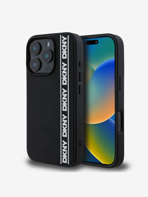 DKNY DKNY 3D Rubber Repeat Logo Line Zadní Kryt pro iPhone 16 Pro Max Black
