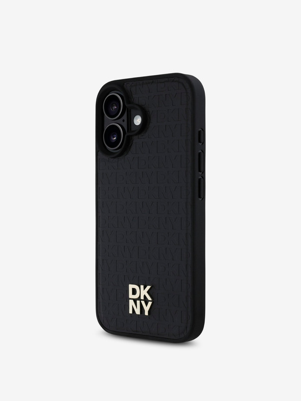 DKNY DKNY PU Leather Repeat Pattern Stack Logo MagSafe Zadní Kryt pro iPhone 16 Plus Black