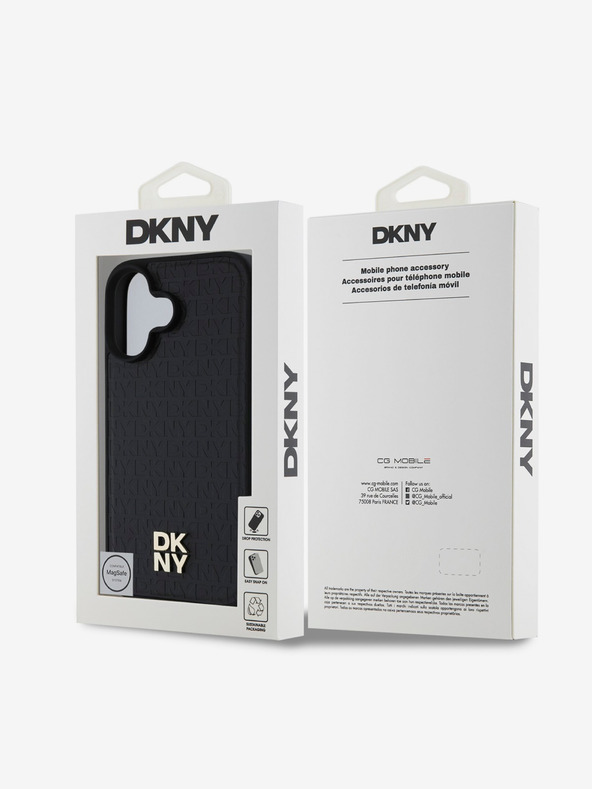 DKNY DKNY PU Leather Repeat Pattern Stack Logo MagSafe Zadní Kryt pro iPhone 16 Plus Black