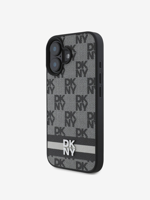 DKNY DKNY PU Leather Checkered Pattern and Stripe Zadní Kryt pro iPhone 16 Black
