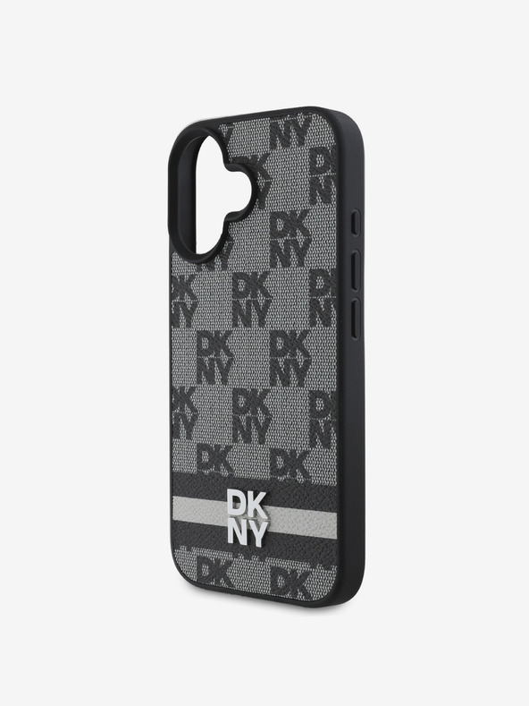 DKNY DKNY PU Leather Checkered Pattern and Stripe Zadní Kryt pro iPhone 16 Black