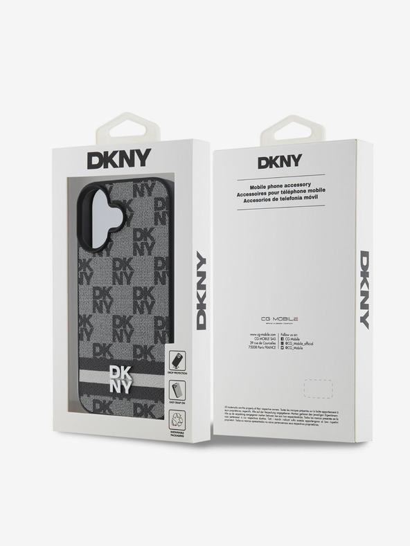 DKNY DKNY PU Leather Checkered Pattern and Stripe Zadní Kryt pro iPhone 16 Black