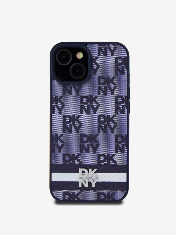 DKNY DKNY PU Leather Checkered Pattern and Stripe Zadní Kryt pro iPhone 15 Blue