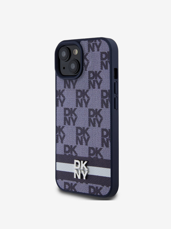DKNY DKNY PU Leather Checkered Pattern and Stripe Zadní Kryt pro iPhone 15 Blue