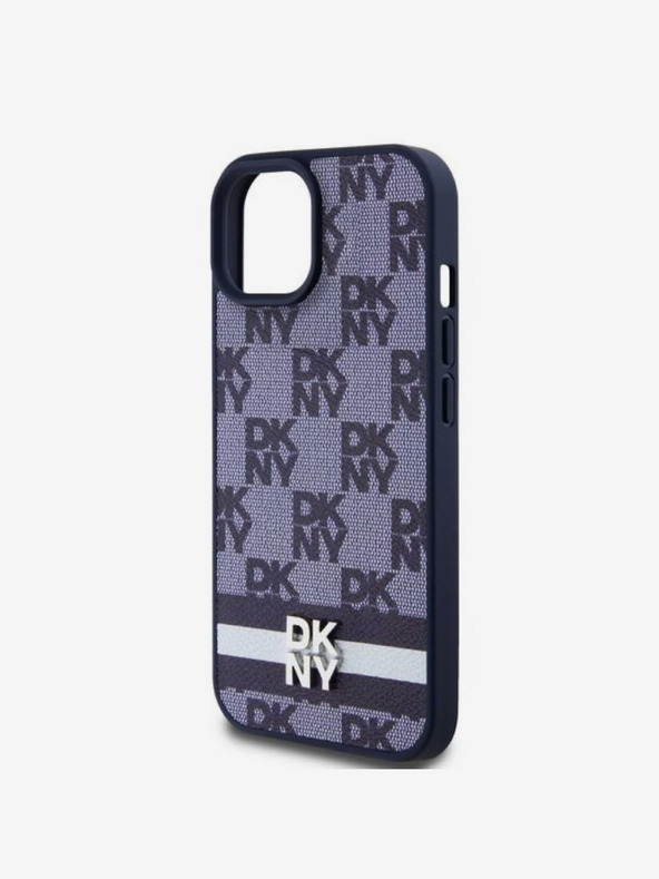 DKNY DKNY PU Leather Checkered Pattern and Stripe Zadní Kryt pro iPhone 15 Blue