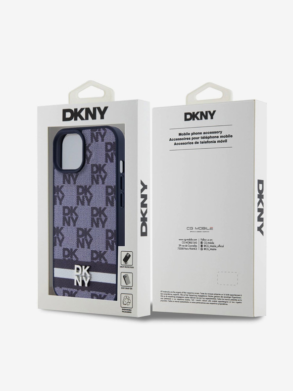DKNY DKNY PU Leather Checkered Pattern and Stripe Zadní Kryt pro iPhone 15 Blue