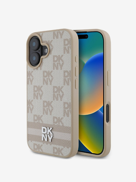 DKNY DKNY PU Leather Checkered Pattern and Stripe Zadní Kryt pro iPhone 16 Pink