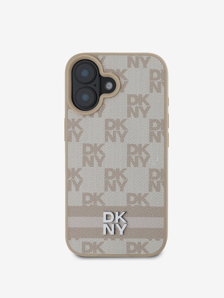 DKNY DKNY PU Leather Checkered Pattern and Stripe Zadní Kryt pro iPhone 16 Pink