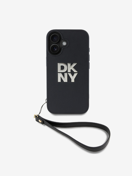 DKNY DKNY PU Leather Stack Logo Wrist Strap Zadní Kryt pro iPhone 16 Black
