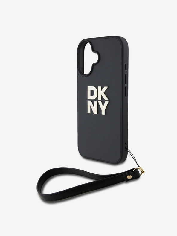 DKNY DKNY PU Leather Stack Logo Wrist Strap Zadní Kryt pro iPhone 16 Black