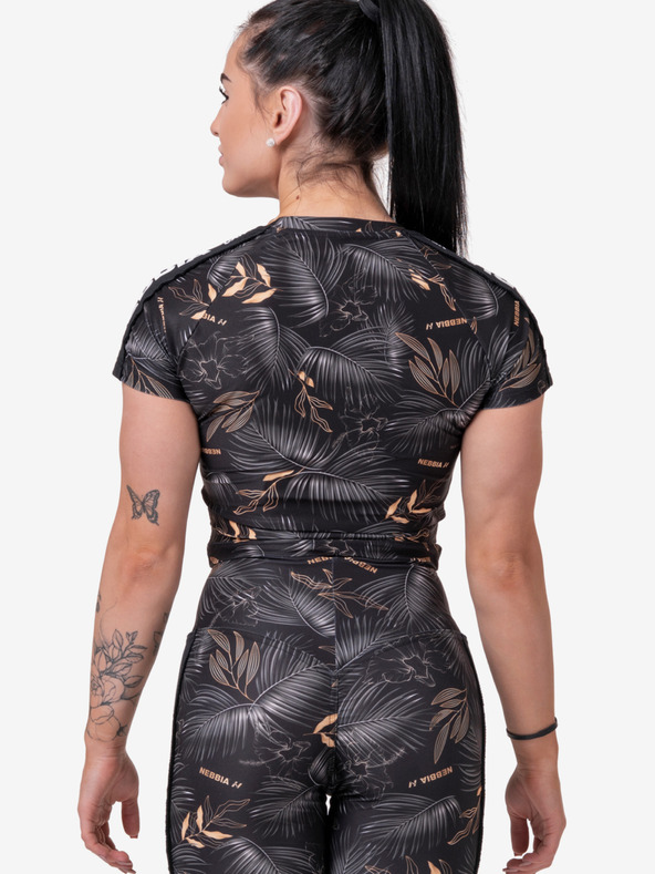 Nebbia Černé dámské vzorované cropped tričko Nebbia