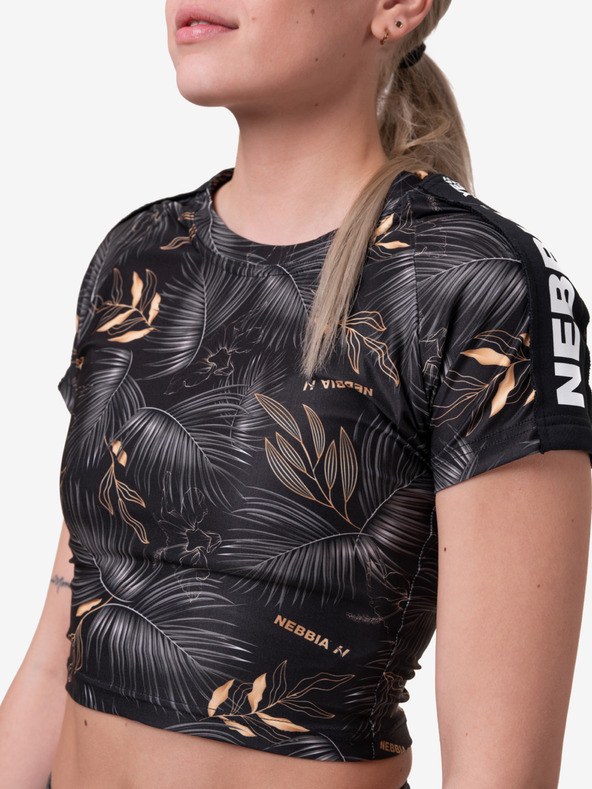 Nebbia Černé dámské vzorované cropped tričko Nebbia
