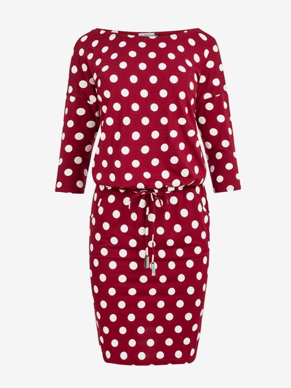 numoco Sportovní šaty se vázáním a kapsami - burgundské + puntíky Numoco