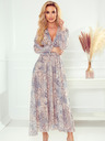 numoco Šifonové midi šaty - béžový a modrý boho vzor Numoco
