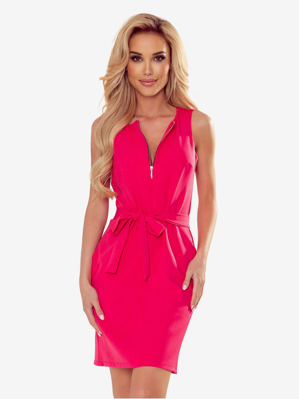 numoco Šaty se zlatým zipem a zavazováním - malinová barva Numoco