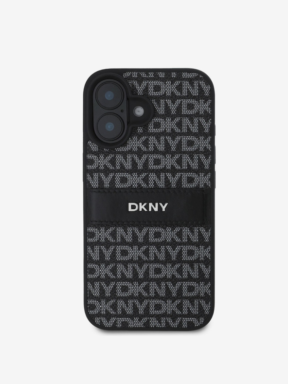 DKNY DKNY PU Leather Repeat Pattern Tonal Stripe Zadní Kryt pro iPhone 16 Plus Black