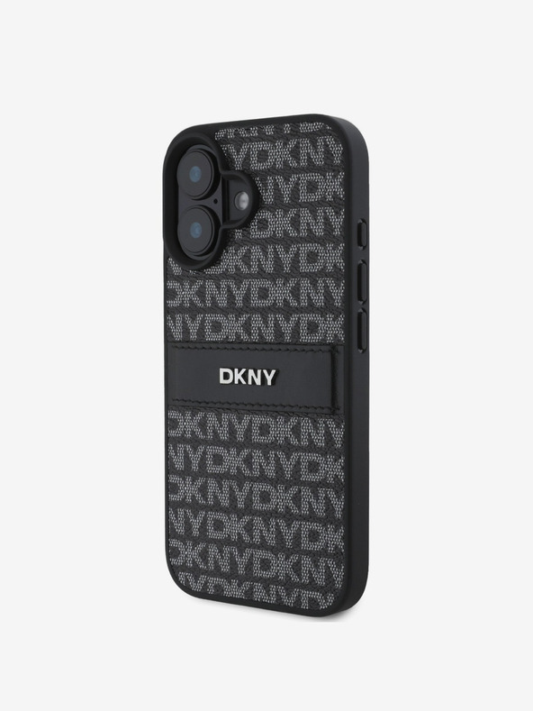 DKNY DKNY PU Leather Repeat Pattern Tonal Stripe Zadní Kryt pro iPhone 16 Plus Black