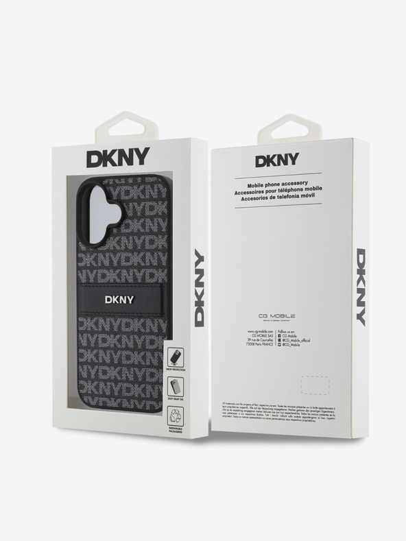 DKNY DKNY PU Leather Repeat Pattern Tonal Stripe Zadní Kryt pro iPhone 16 Plus Black